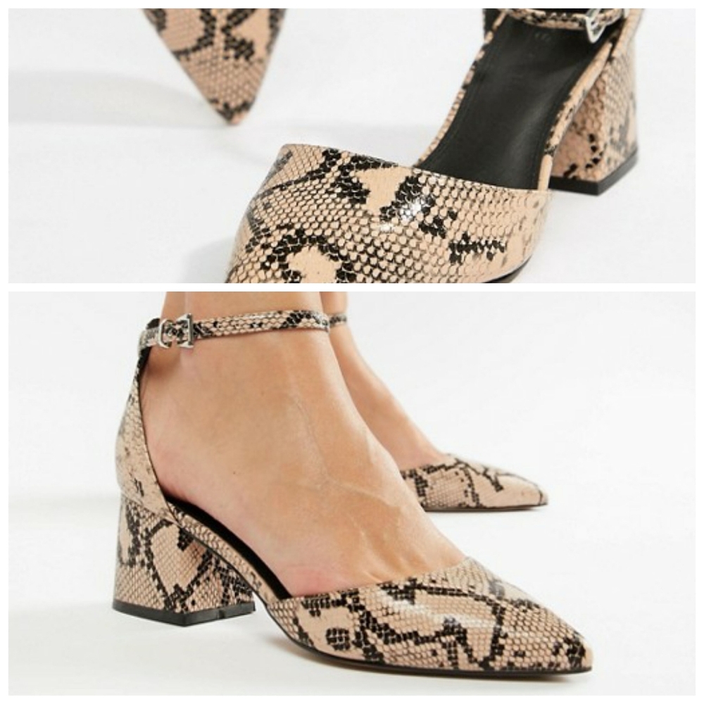 Asos | Snake Print Pointy Toe Low Block Heels - image 8